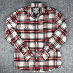 American Eagle Long Sleeve Button Up Flannel Shirt Red Plaid Men's Sz Small
